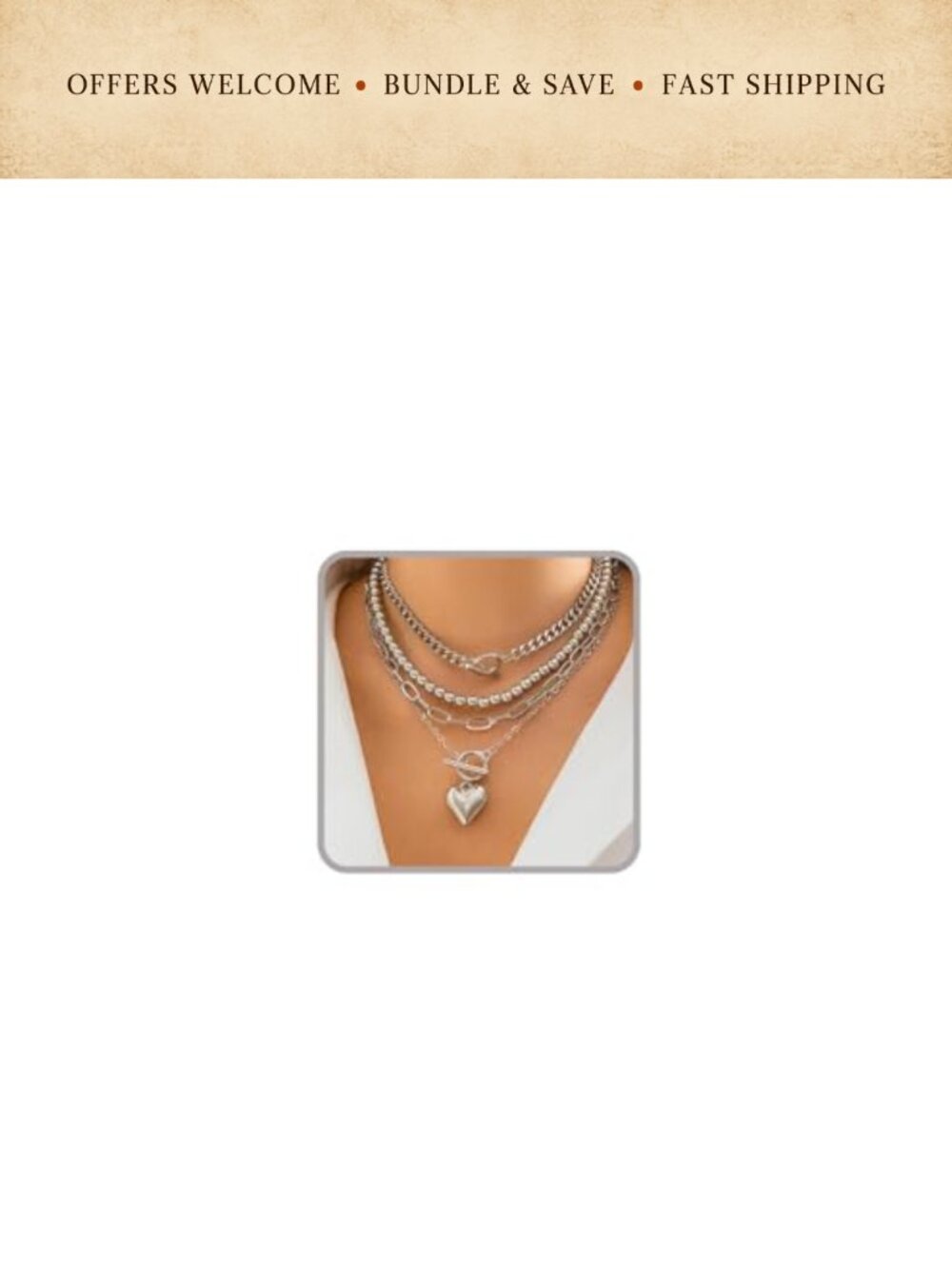 Layered Paperclip Chain Necklace Set Gold Plated Adjustable 5cm Heart Pendant